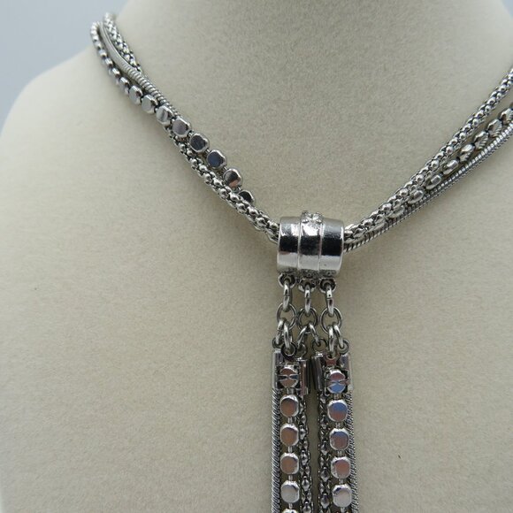 WHBM Silver Tone Multi Strand Y Necklace Tassel Pendant Adjustable Women Jewelry - Picture 4 of 10